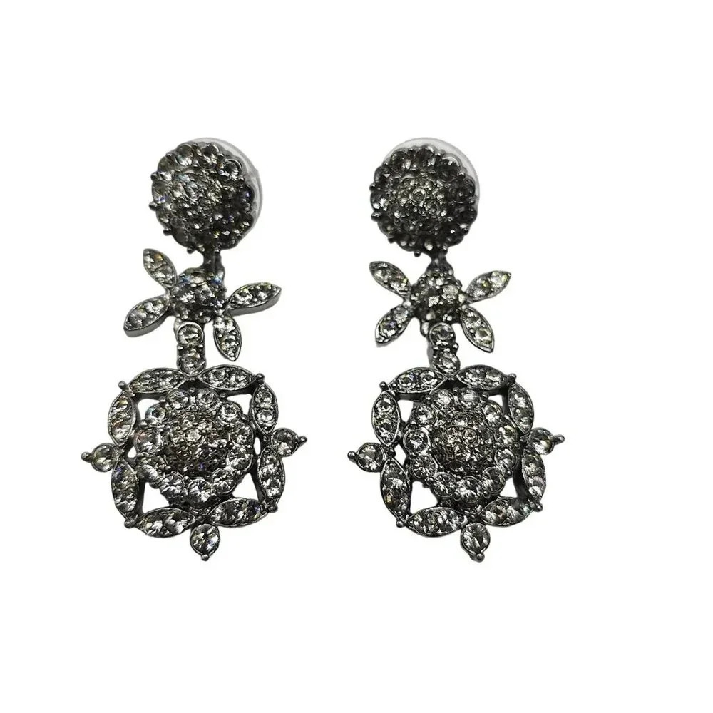 Joan Rivers Vintage-Inspired Silver-Tone Floral Drop Earrings With Clear Crystal